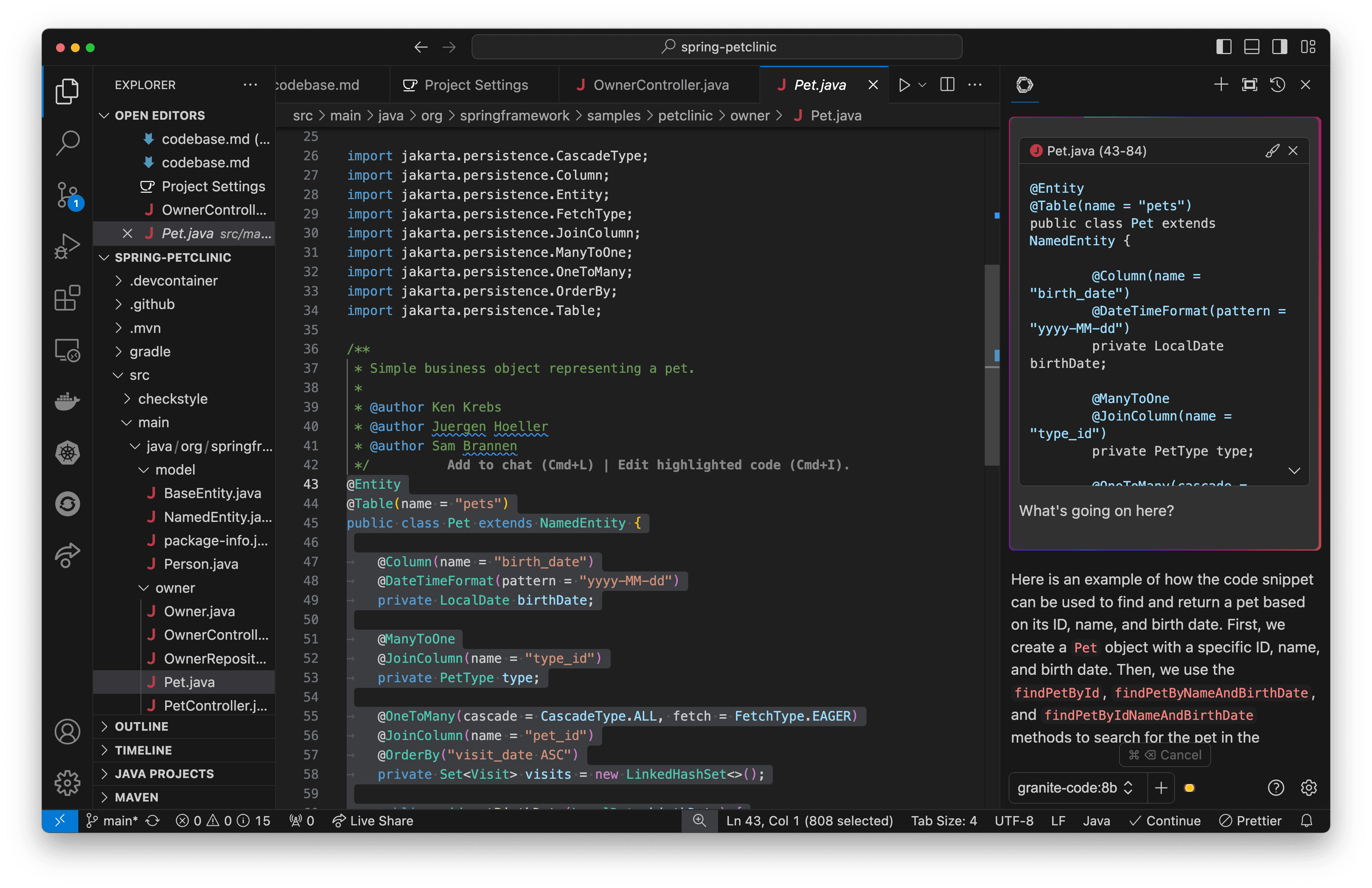 Contextual documentation example in Continue