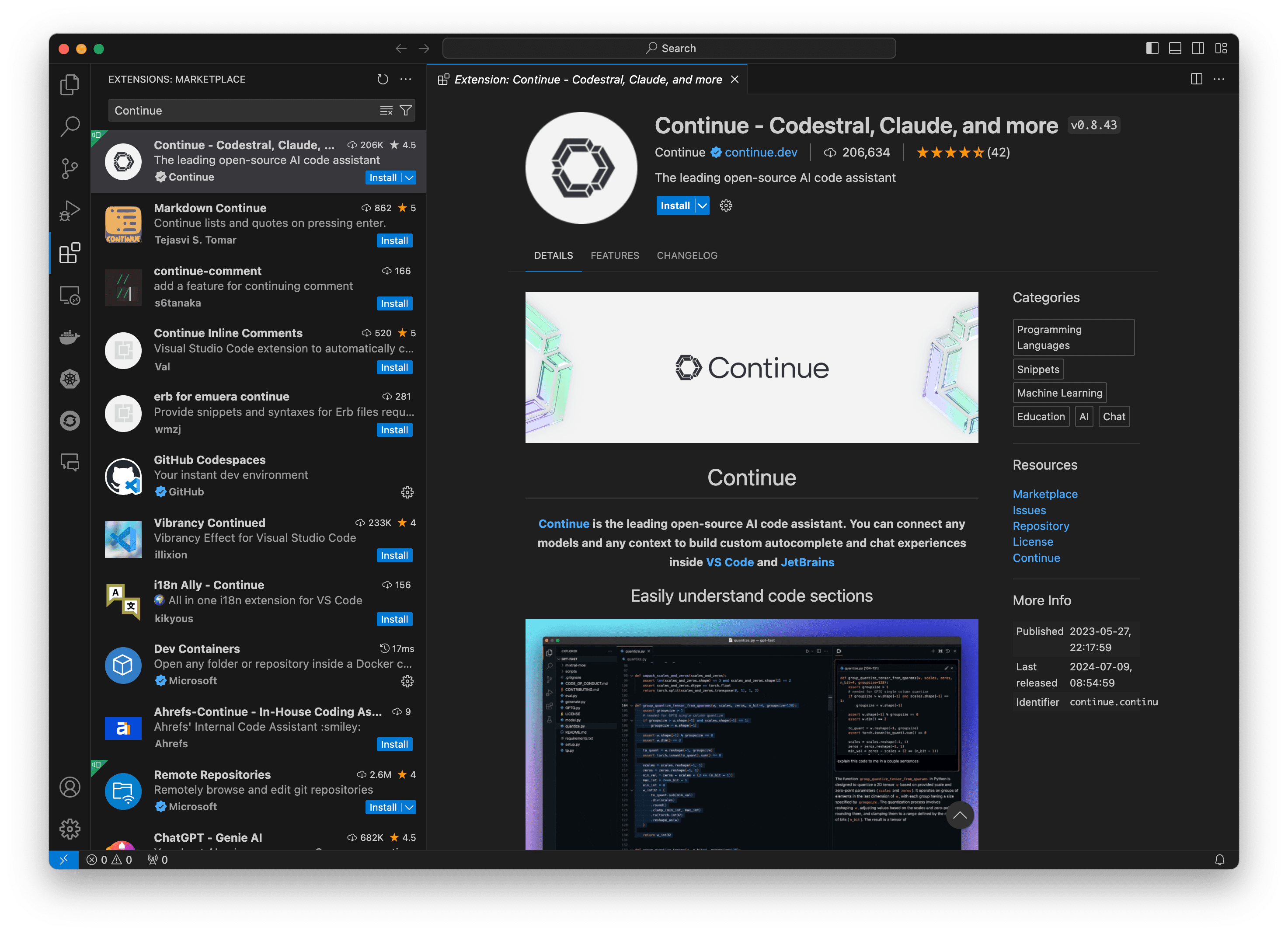 Installing Continue in VS Code