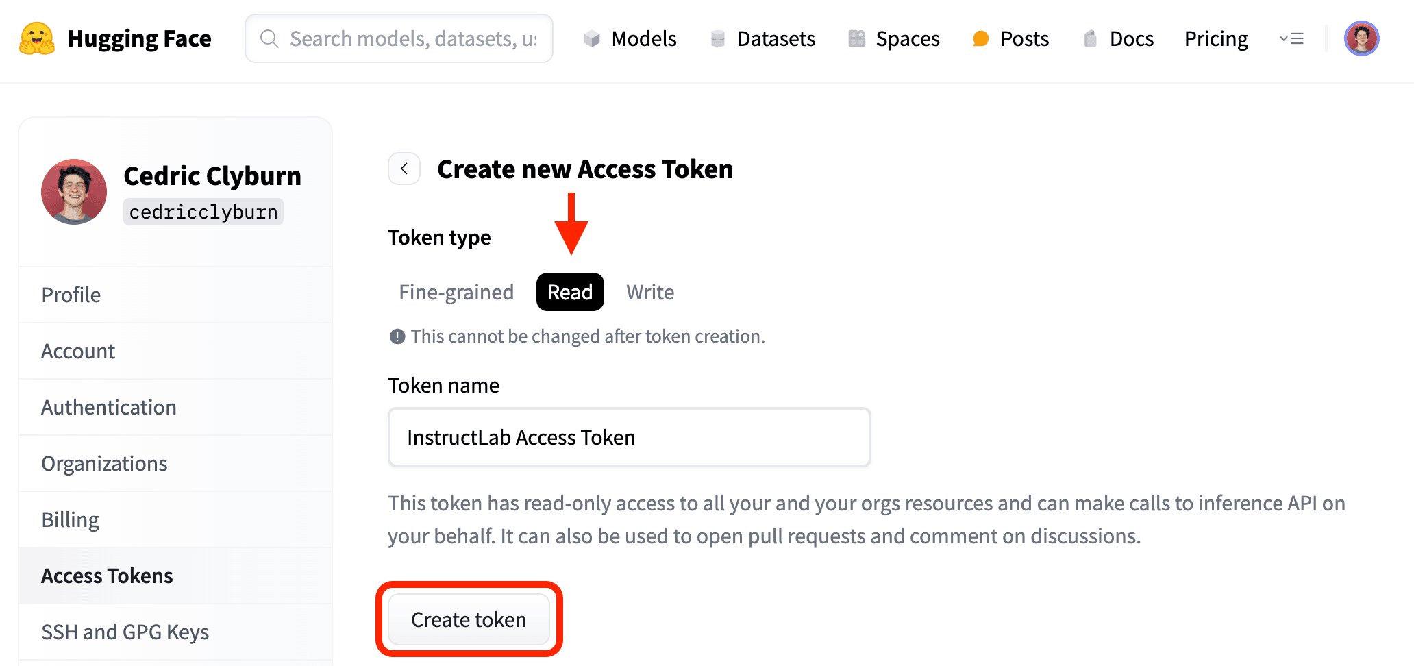 Setting up Hugging Face token access