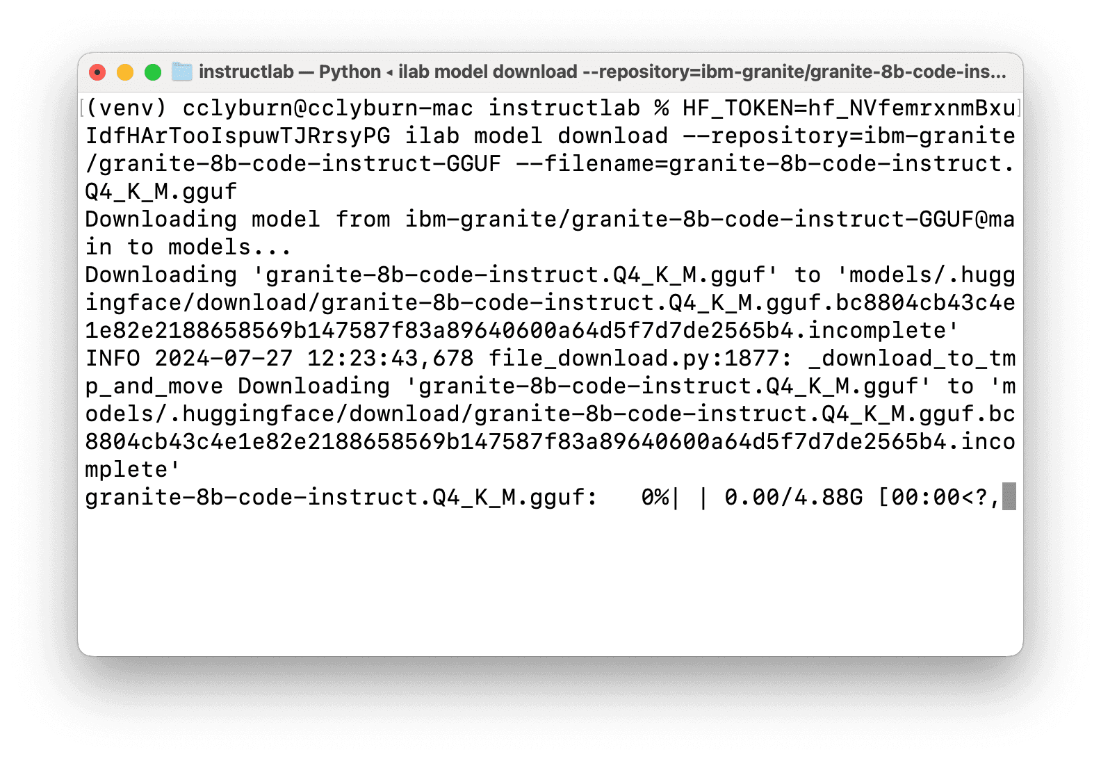 Downloading a model with InstructLab