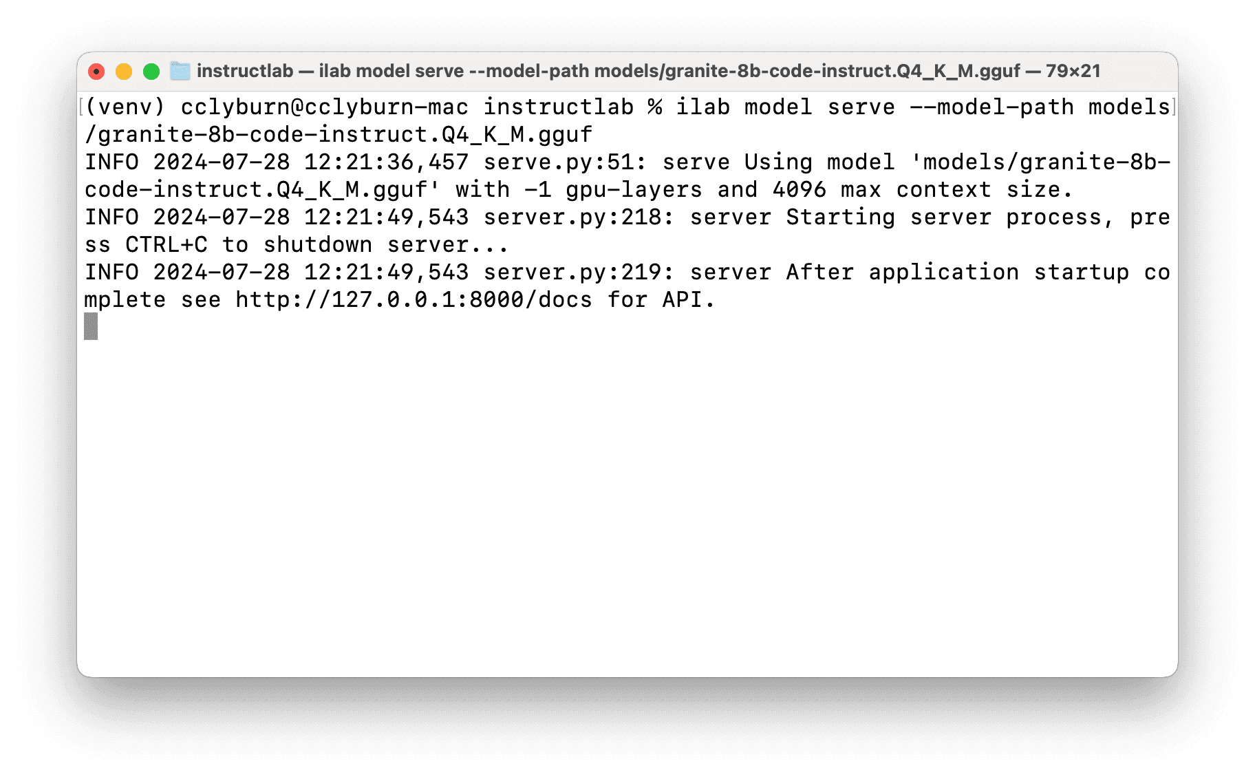 Serving a model with InstructLab