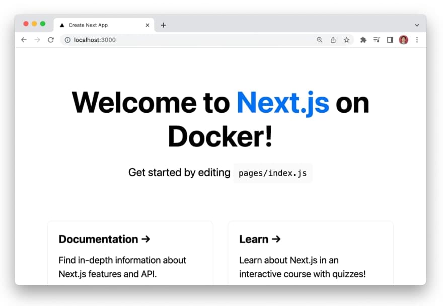 Next.js application running in the browser