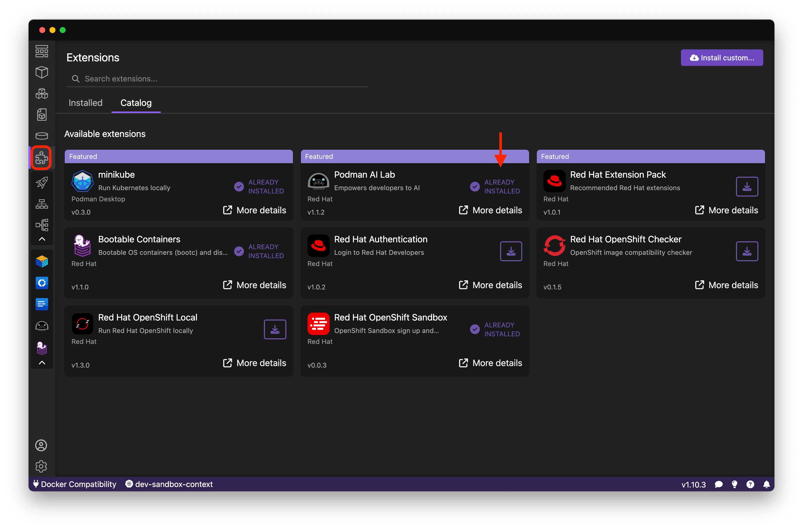 Podman Desktop Extensions