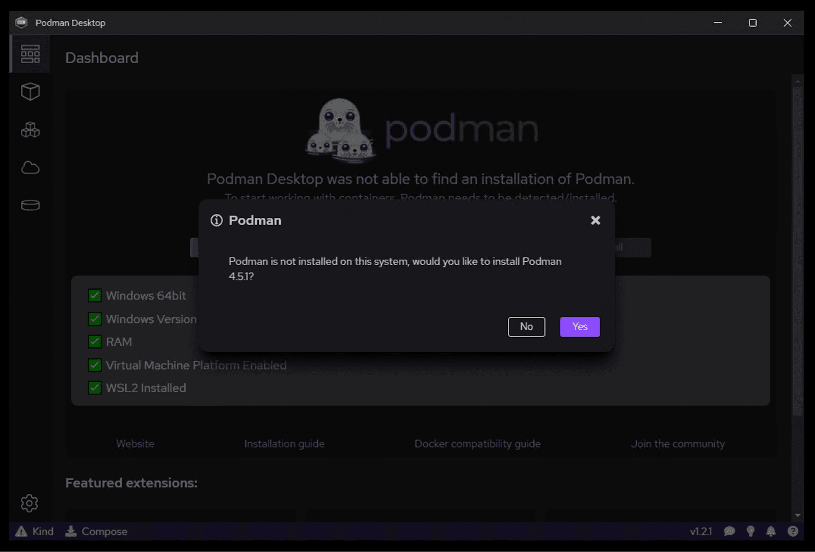 Podman Desktop Install Podman Prompt