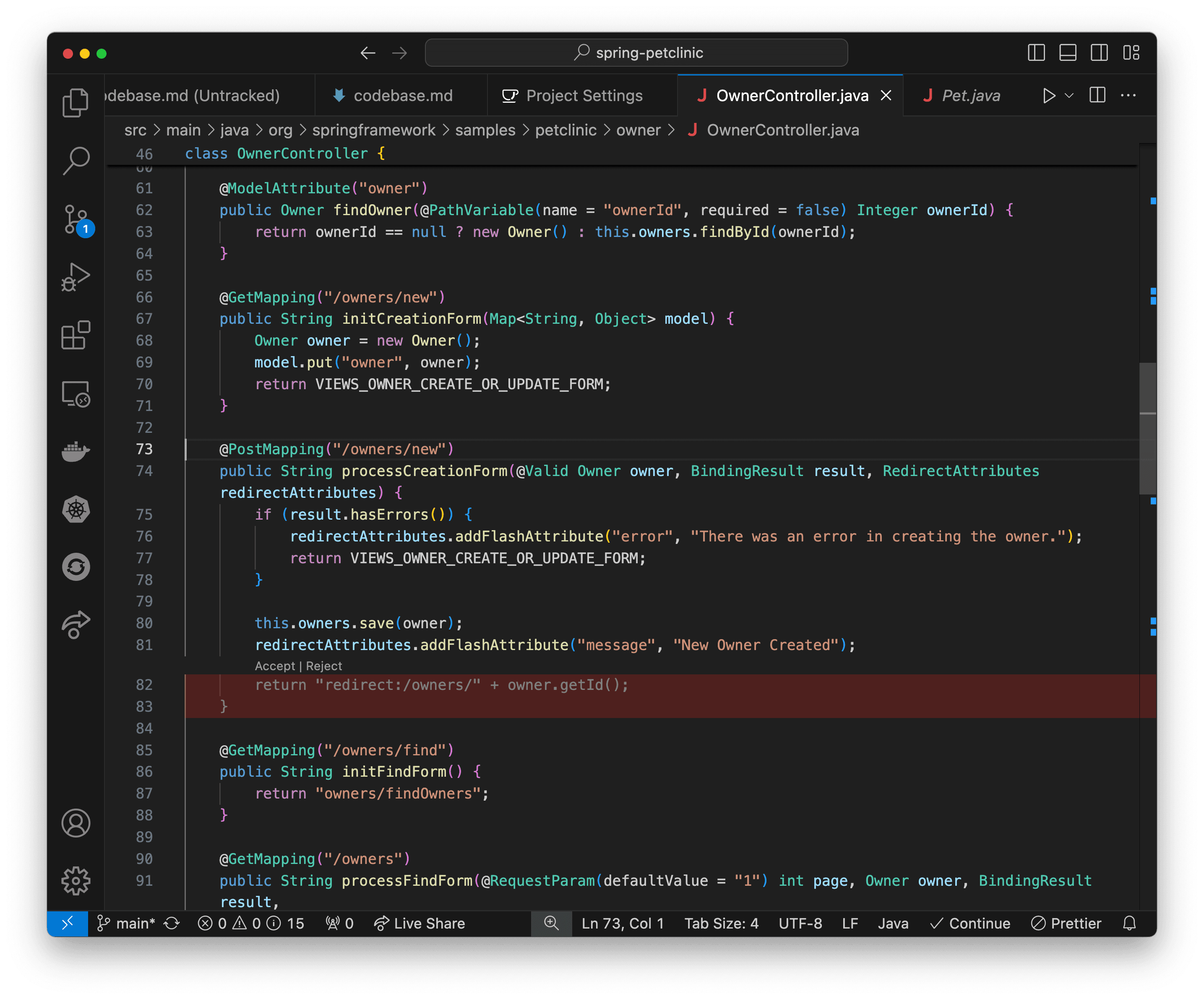 Refactoring example in Continue